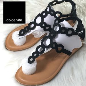 Dolce Vita Black Flat Sandals, 6.5